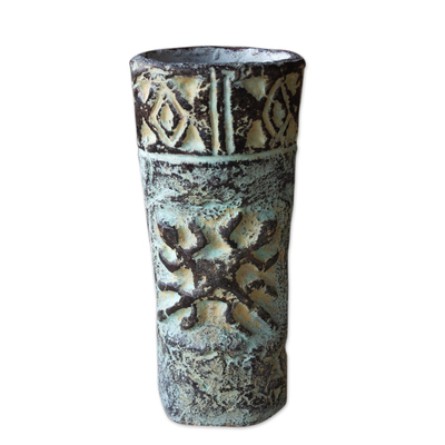 Decorative ceramic vase, 'Unity' - Hand Crafted Decorative Ceramic Crocodile Vase from Africa