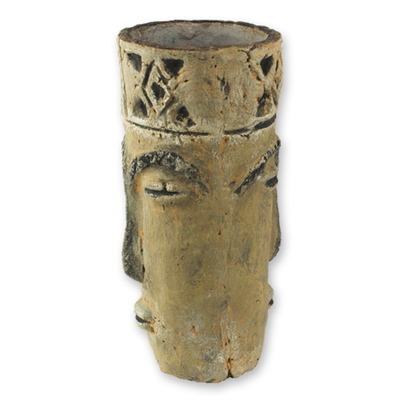 Ceramic decorative vase, 'Long Face' - Hand Crafted African Ceramic Vase