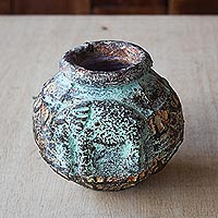 Decorative ceramic vase, 'Elephant II' - Hand Made Decorative Ceramic Elephant Vase from Africa