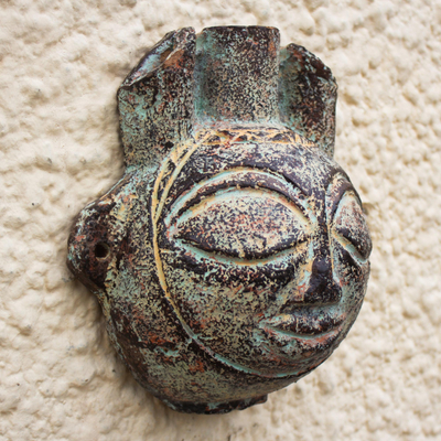 Ceramic wall art, 'Half Vase' - Hand Crafted Ceramic Mask Wall Art from Africa