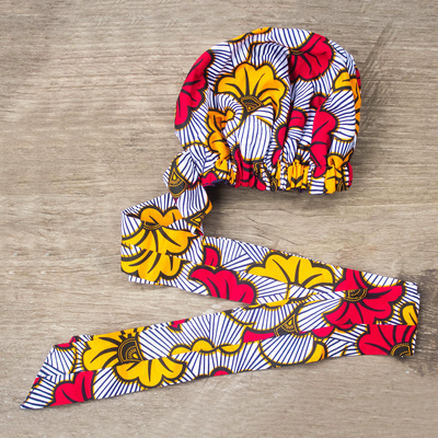 Kopftuch mit afrikanischem Druck - Handgewebter Blumenkopfwickel aus Baumwolle aus Afrika