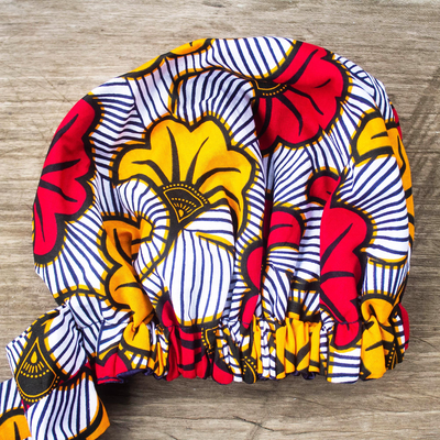 African print head wrap, 'Falling Flowers' - Hand Woven Cotton Flower Head Wrap from Africa