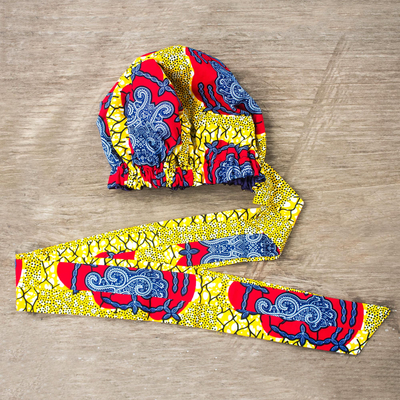 Kopftuch mit afrikanischem Druck - Handgefertigter Kopfwickel aus Baumwolle mit afrikanischem Aufdruck