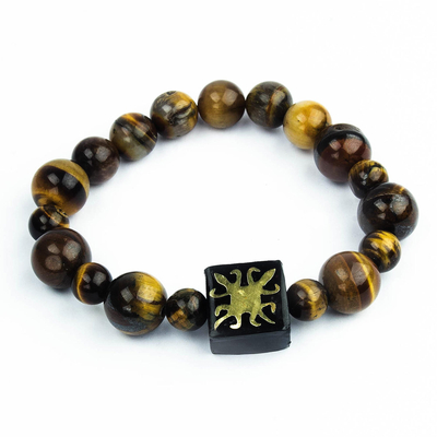 Tigerauge-Perlen-Einheitsarmband - Afrikanisches Adinkra-Unity-Armband mit Tigerauge aus Ghana