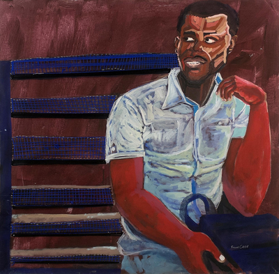 'Heavy Wait' (2020) - Original Mixed Media Painting of Man Waiting