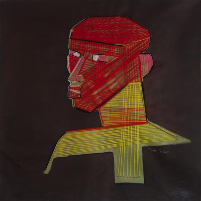 'Dark Room' - Signed Mixed Media Cubist Portrait Painting