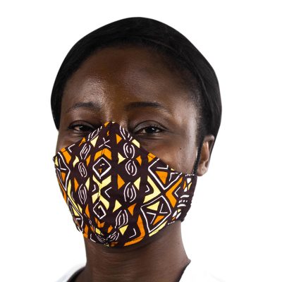 Cotton face mask, 'Warm Geometry' - Geometric African Print Brown & Yellow Cotton Face Mask