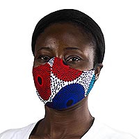Máscara facial de algodón, 'African Sunburst' - Máscara facial de algodón de 2 capas con estampado africano Sunburst colorido