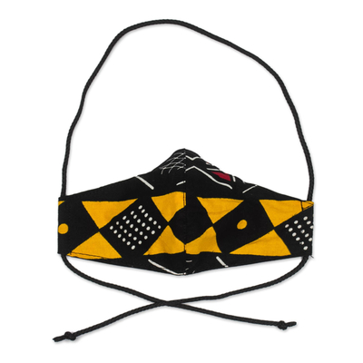 Cotton face mask, 'Bold Geometry' - Geometric African Print Red & Yellow Cotton Face Mask