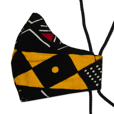 Mascarilla de algodón - Mascarilla de algodón rojo y amarillo con estampado geométrico africano