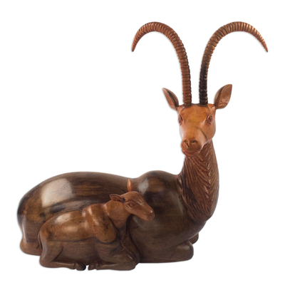 Hand Carved Ebony Wood Antelope Sculpture