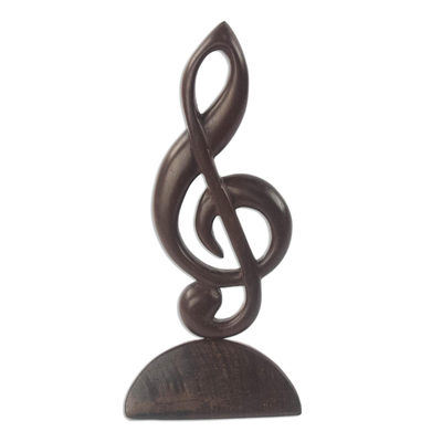Ebony wood statuette, 'Treble Clef Song' - Hand Crafted Ebony Wood Statuette