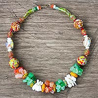 Recycled glass beaded necklace, 'Colorful' - Multicolored Recycled Glass Beaded Agate Necklace