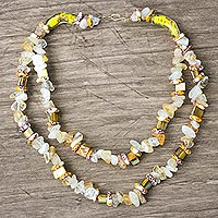 Agate and recycled glass bead necklace, 'Nuku' - Agate and Recycled Glass Bead Necklace