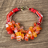 Agate beaded bracelet, 'God of Fire' - Agate and Recycled Glass Bracelet