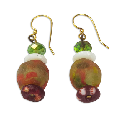 Multicolored Recycled Glass Bead Dangle Earrings