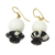 Glass bead dangle earrings, 'Dzidzor Dream' - Black and White Recycled Glass Bead Dangle Earrings (image 2a) thumbail