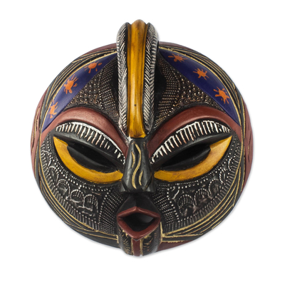 Afrikanische Holzmaske - Handgeschnitzte Maske aus Sese-Holz und Aluminium plattiert