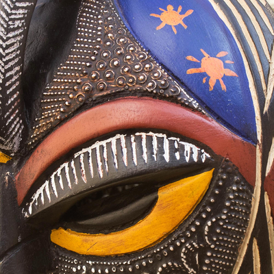 African wood mask, 'Special Forces' - Hand Carved Sese Wood and Aluminum Plated Mask