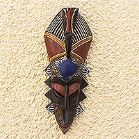 Máscara de madera africana, 'Nightbird' - Máscara tallada a mano de madera de Sese de Ghana