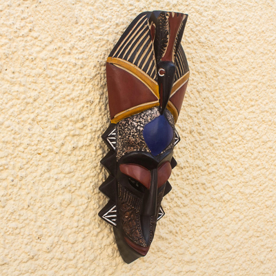 African wood mask, 'Nightbird' - Ghanaian Sese Wood Hand Carved Mask