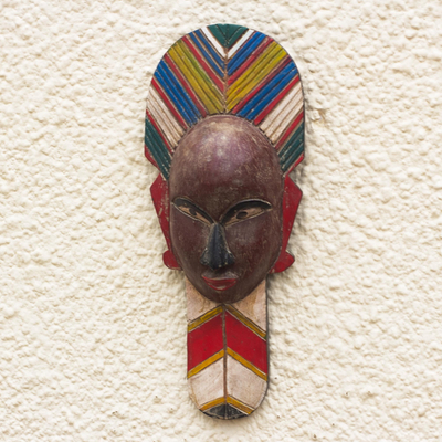 Afrikanische Holzmaske, „Obaa Sima“ – handgeschnitzte afrikanische Sese-Holzmaske