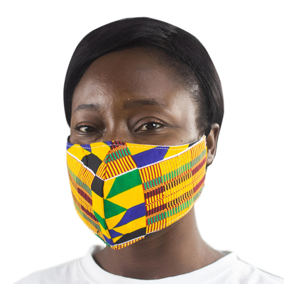 Cotton face masks, 'Edwene Asa' (pair) - 2 Colorful African Kente Print 2-Layer Contour Face Masks