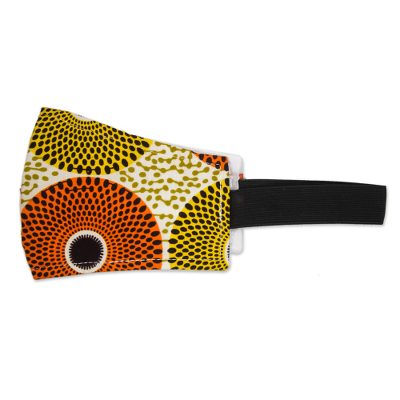 Cotton face mask, 'Ghanaian Grace' - Ghanaian African Print Zipper Applique Headband Face Mask