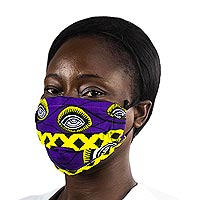 Cotton face mask, 'All Seeing Eyes' - Purple and Yellow African Print 2-Layer Cotton Face Mask