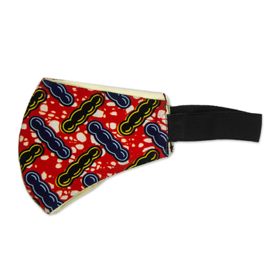 Cotton face mask, 'Protect Yourself' - Red-Blue-Yellow African Print Elastic Headband Face Mask