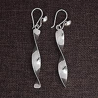 Sterling silver dangle earrings, 'Twisted' (2.4 inch)