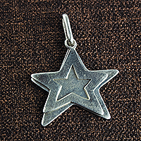 Sterling Silver Double Star Pendant from Ghana,'Brilliant Stars'