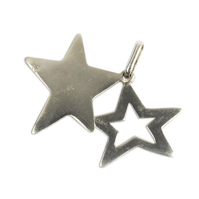 Sterling silver pendant, 'Brilliant Stars' - Sterling Silver Double Star Pendant from Ghana