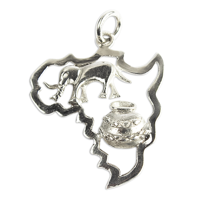 African Motif Sterling Silver Pendant