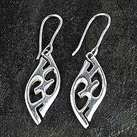 Sterling silver dangle earrings, 'Adom' - Graceful Sterling Silver Dangle Earrings