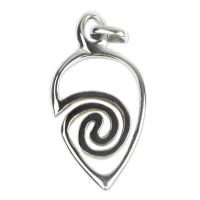 Sterling silver pendant, 'Love Within' - Hand Crafted Teardrop Shaped Sterling Silver Pendant