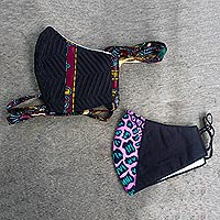 Baumwoll-Gesichtsmasken, „Let's Give Thank“ (Paar) – 2 Gesichtsmasken mit afrikanischem Aufdruck, 1 Bindeband/1 Ohrschlaufe