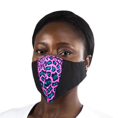 Mascarillas de algodón, (par) - 2 máscaras faciales con apliques estampados africanos 1 lazos/1 orejeras