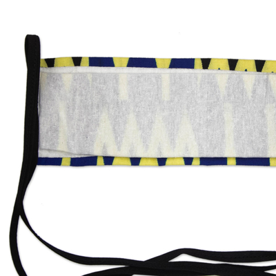 Cotton face mask, 'Seek Virtue' - Blue & White Cotton African Print Pleated Face Mask