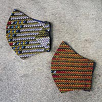 Cotton face masks 'Diagonal Colors' (pair) - 2 African Print Contoured 2-Layer Cotton Face Masks