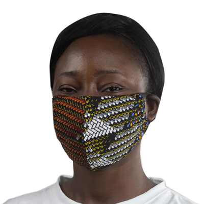 Gesichtsmasken aus Baumwolle, (Paar) - 2 konturierte 2-lagige Baumwoll-Gesichtsmasken mit afrikanischem Aufdruck