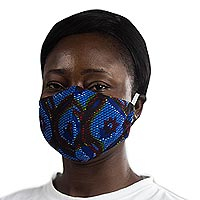 Cotton face masks, 'Madina Blue' (pair) - 2 Blue African Print Contoured 2-Layer Cotton Face Masks