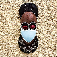 African wood mask, 'Protection II' - Hand Carved African Sese Wood Mask
