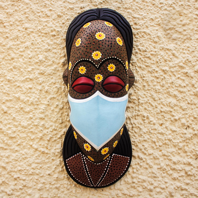 Afrikanische Holzmaske, „Schutz I“ – handgemachte afrikanische Sese-Holzmaske