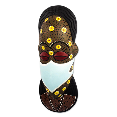African wood mask, 'Protection I' - Hand Made African Sese Wood Mask