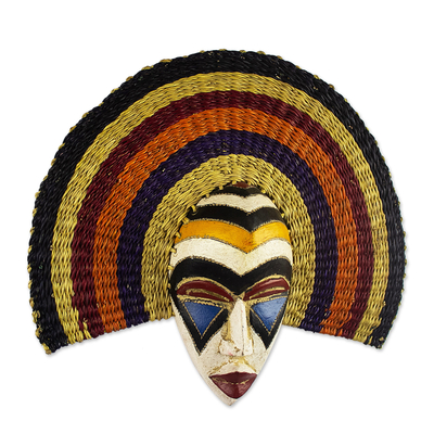 Máscara de madera africana, 'Okpueze' - Máscara de madera africana tallada a mano