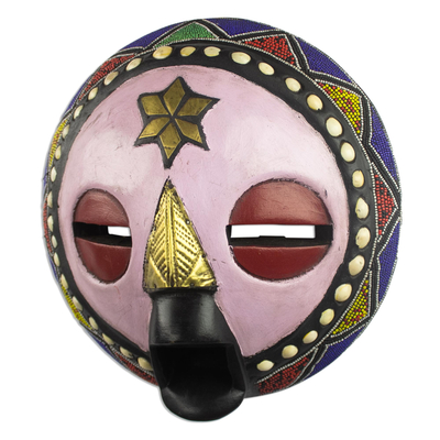 African wood mask, 'Kellan' - Hand Carved African Sese Wood Mask