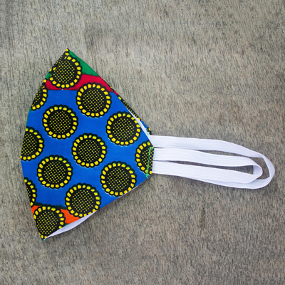 Cotton face mask, 'Accra Sunflowers' - African Sunflower Print 2-Layer Cotton Mask w/Ear Loops