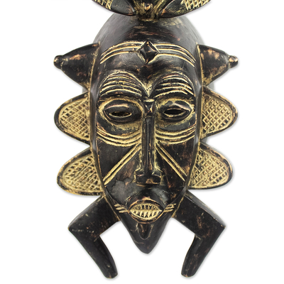 African wood mask, 'Senufo Harvest' - Hand Carved Sese Wood African Mask