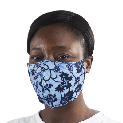 Family set cotton face masks, 'Family Fashion' (pair) - 2 African Print Cotton Tie-On Family Pack Masks in Blue